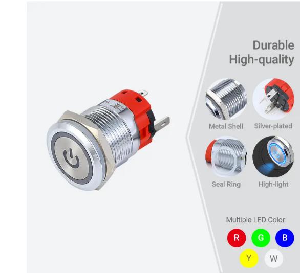 interrupteur à bouton-poussoir 3a de 19 mm